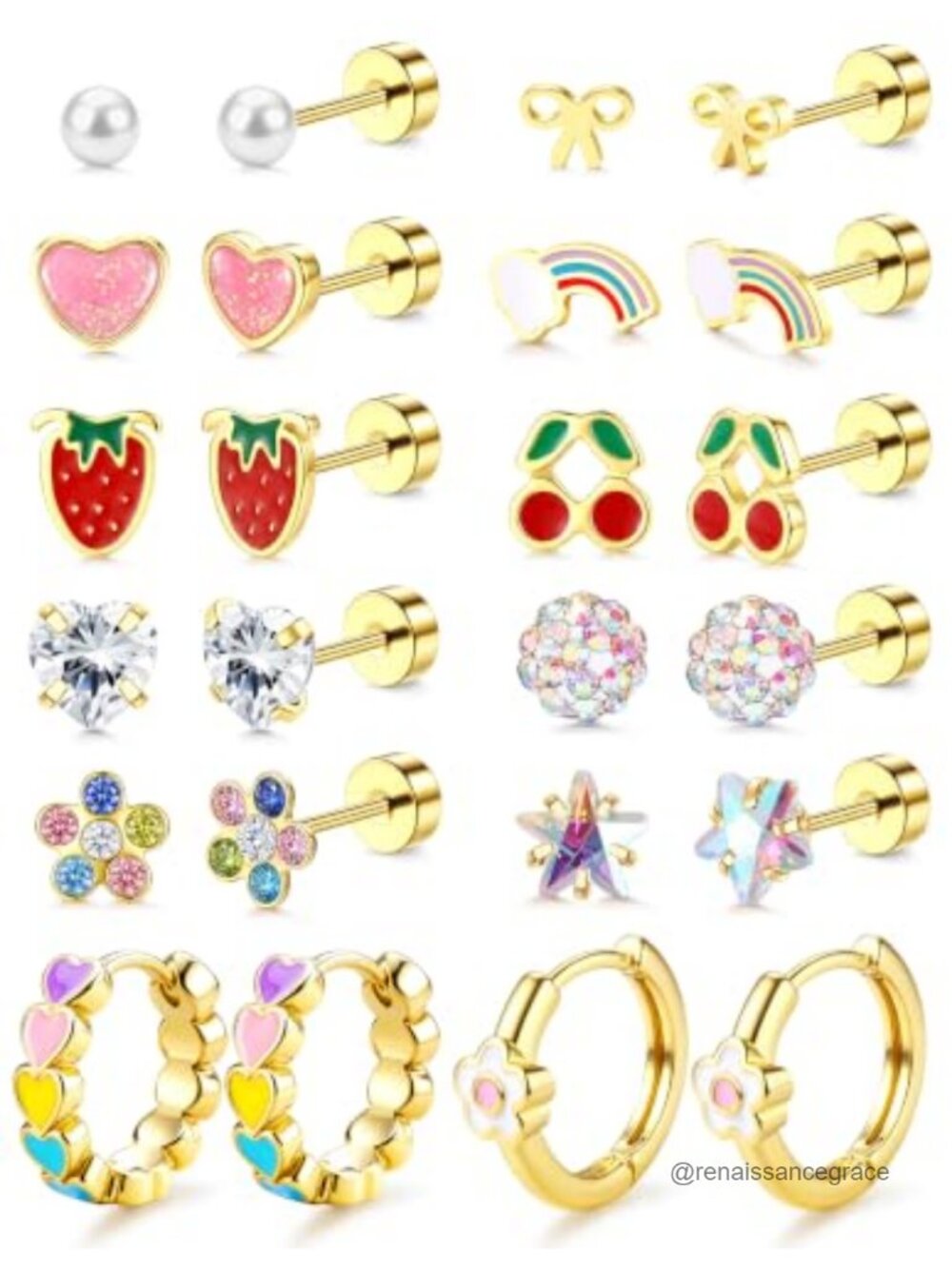 Hypoallergenic Flat Back Stud Earrings for Girls 14K Gold Plated Surgical Steel